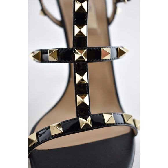 Valentino Rockstud 105 Black Patent Stud Caged Ankle Strap Sandal Heel Pump 40 - Picture 6 of 11